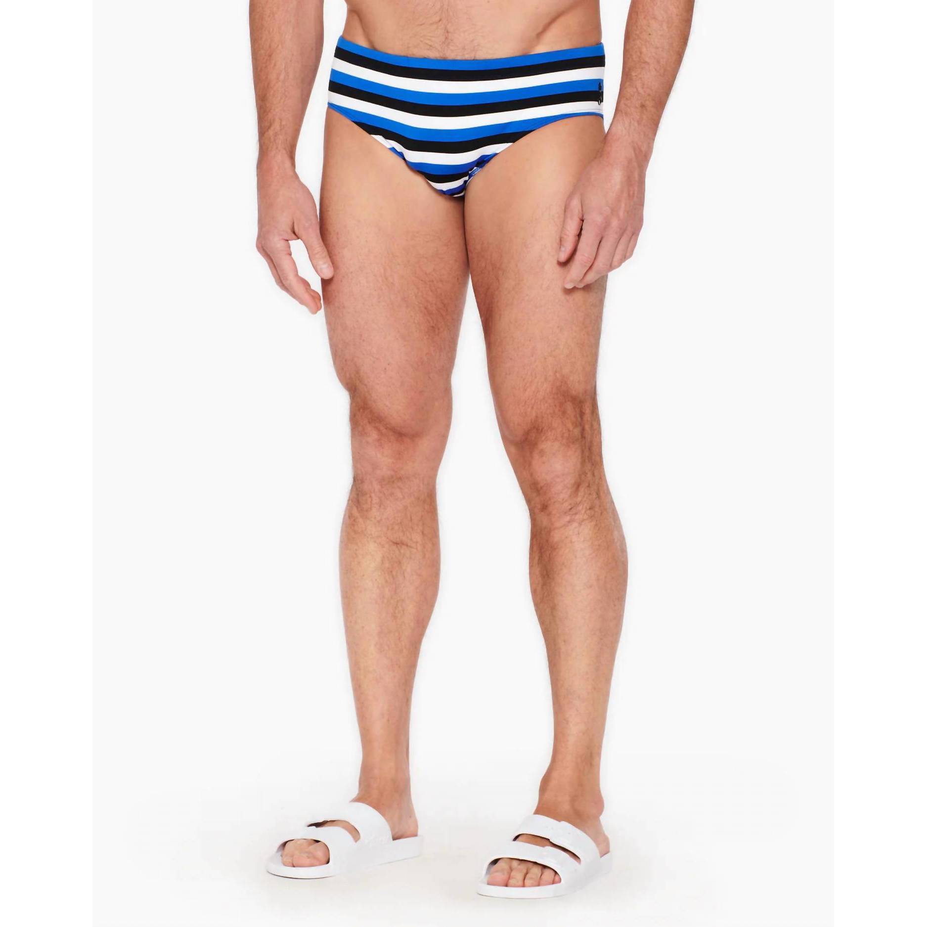 Men's Blue And Black Striped Swim Trunks